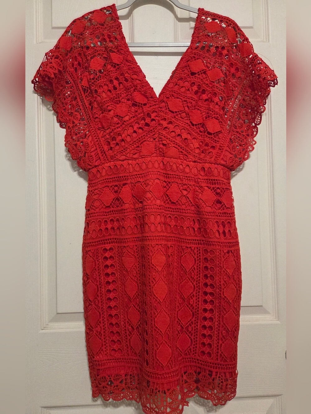 Lulus Red Crochet Lace Mini Dress Boho Romantic Size L